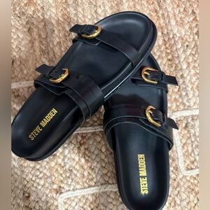 Steve Madden Black Sandals with Gold Accents